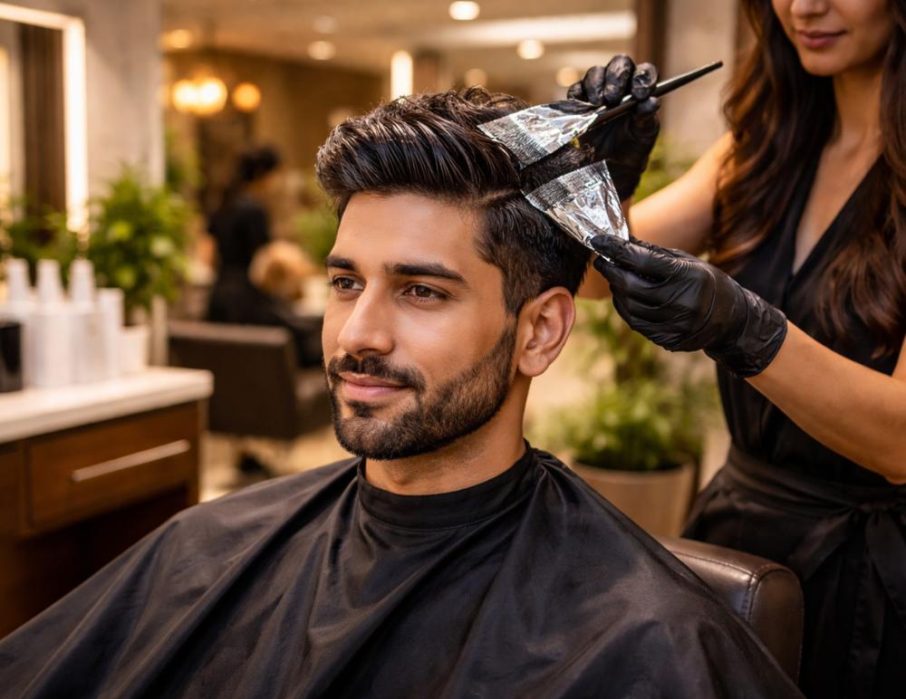 Coloration homme professionnelle au salon de coiffure